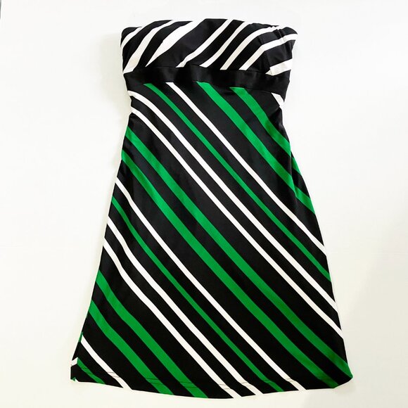 Cache Strapless Sleeveless Sheath Dress | Striped Black Green White | Size 4 - Picture 8 of 9